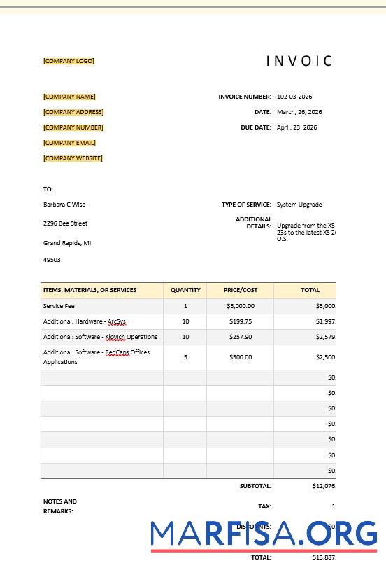 Blank Basic IT Invoice Template